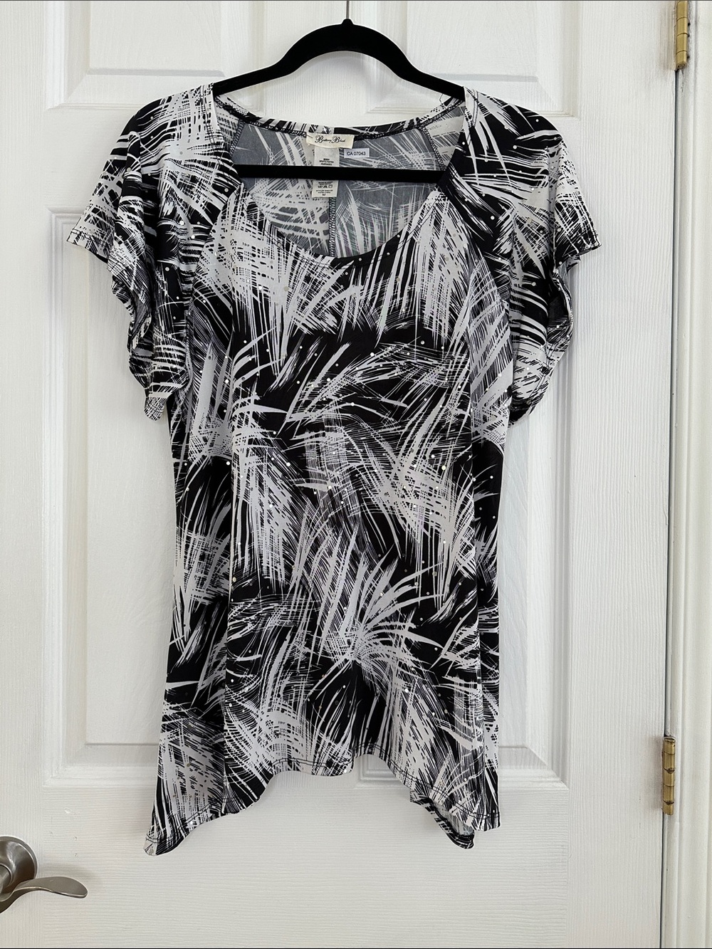 Brittany Black Abstract Brushstroke Short Sleeve Top